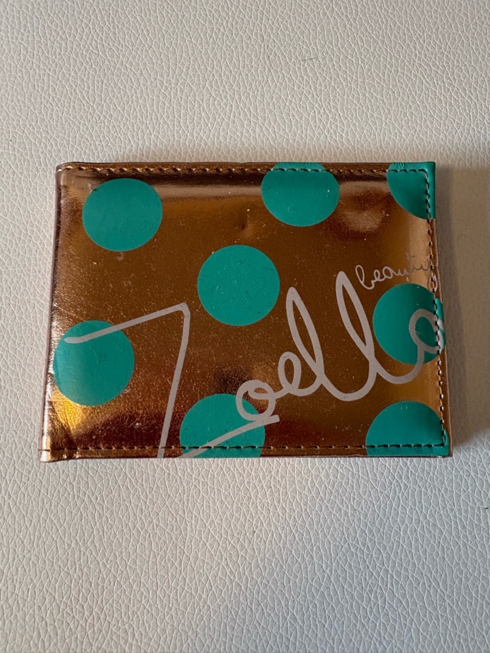 Zoella Copper Metallic Wallet with Teal Polka Dots NEW